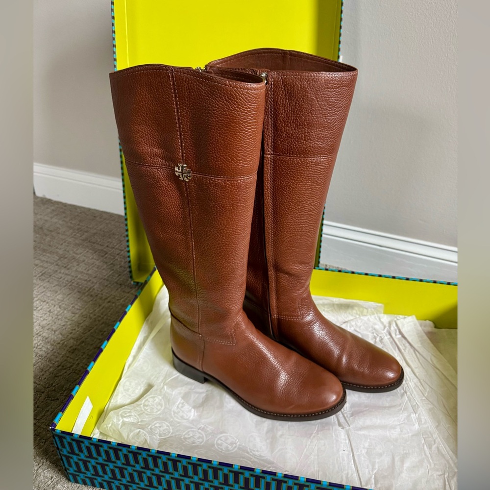 Tory Burch Tall, Wide Leg, Brown Leather Boots